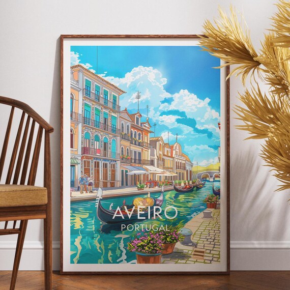 Aveiro Portugal Travel Art Canal Gondola Colorful City Poster