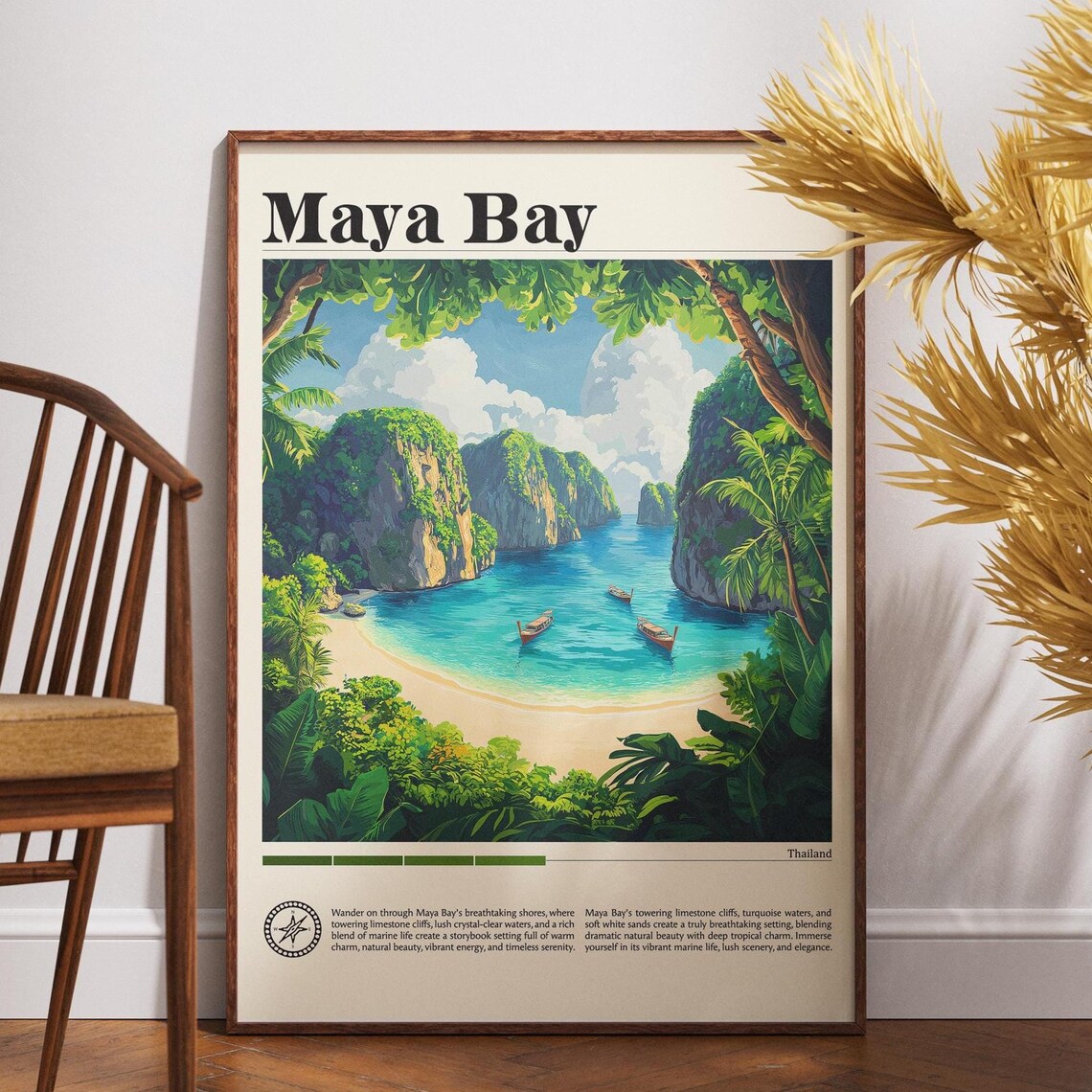 Maya Bay Thailand Limestone Cliffs Tropical Beach Travel Poster