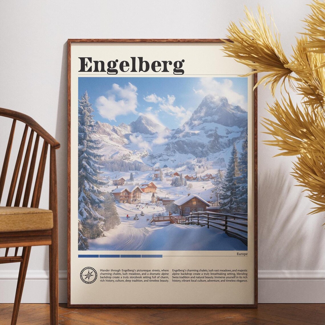 Engelberg Switzerland Snowy Mountain Village Winter Travel Poster