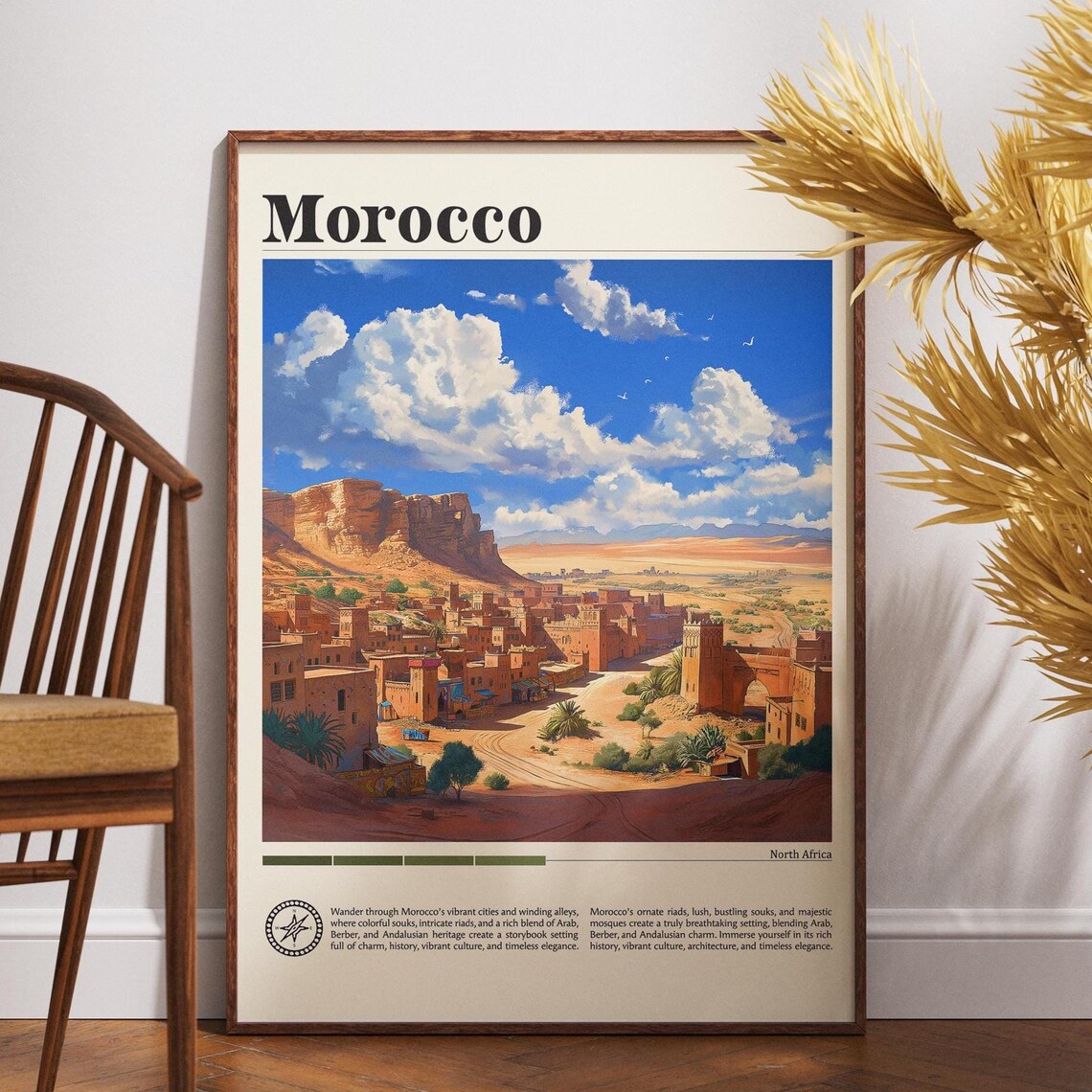 Morocco Sahara Desert Kasbah Red Clay Fortress Travel Poster