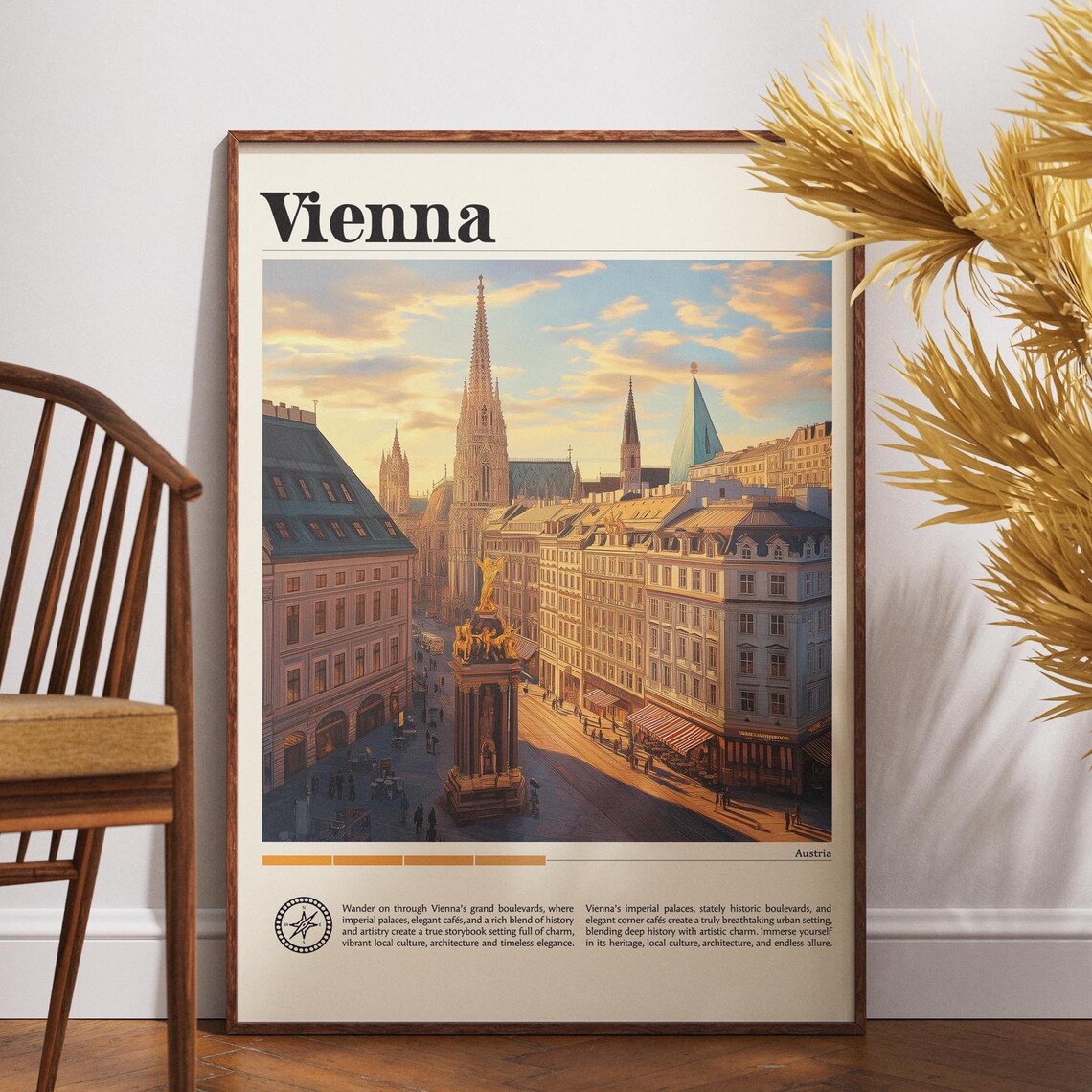 Vienna Austria Imperial Skyline at Sunset Travel Poster Decor