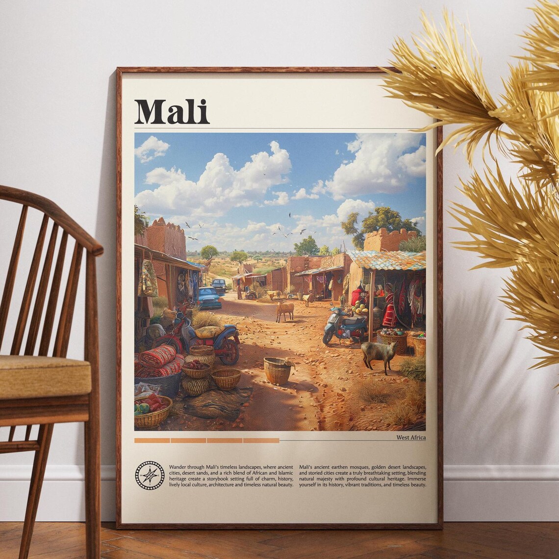 Mali West Africa Sahel Desert Market Street Scene Travel Poster