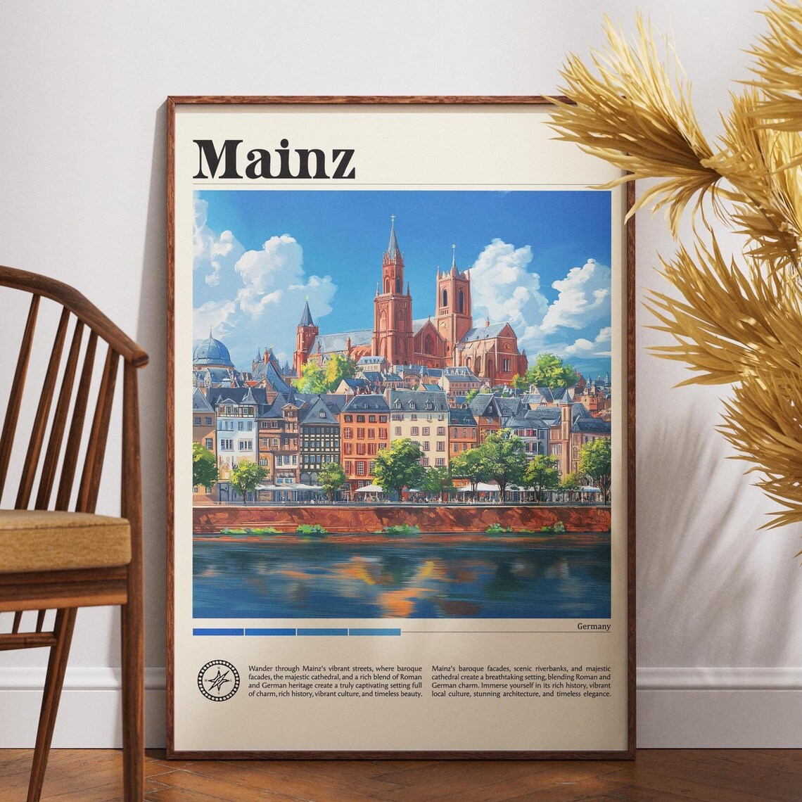 Mainz Germany Cathedral Riverbank Old Town Vintage Travel Poster