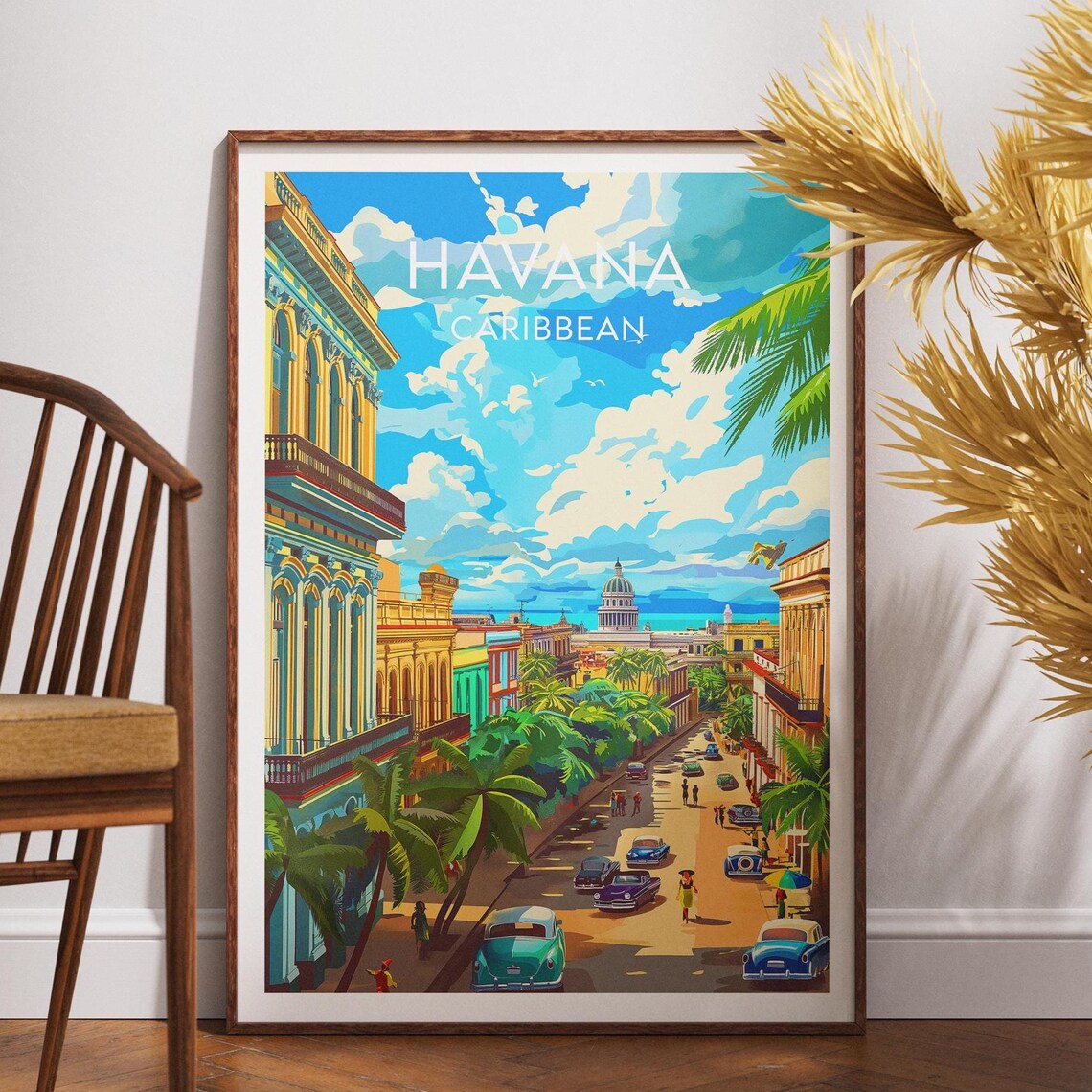 Havana Cuba Classic Cars Old Town Street Caribbean Travel Poster
