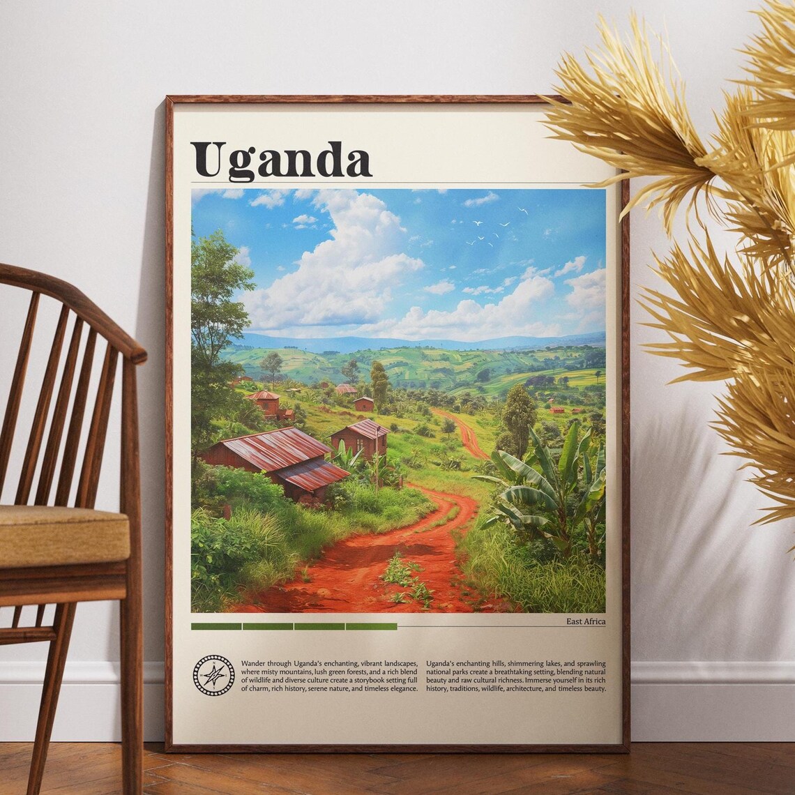 Uganda East Africa Red Dirt Road Village Hills Travel Poster