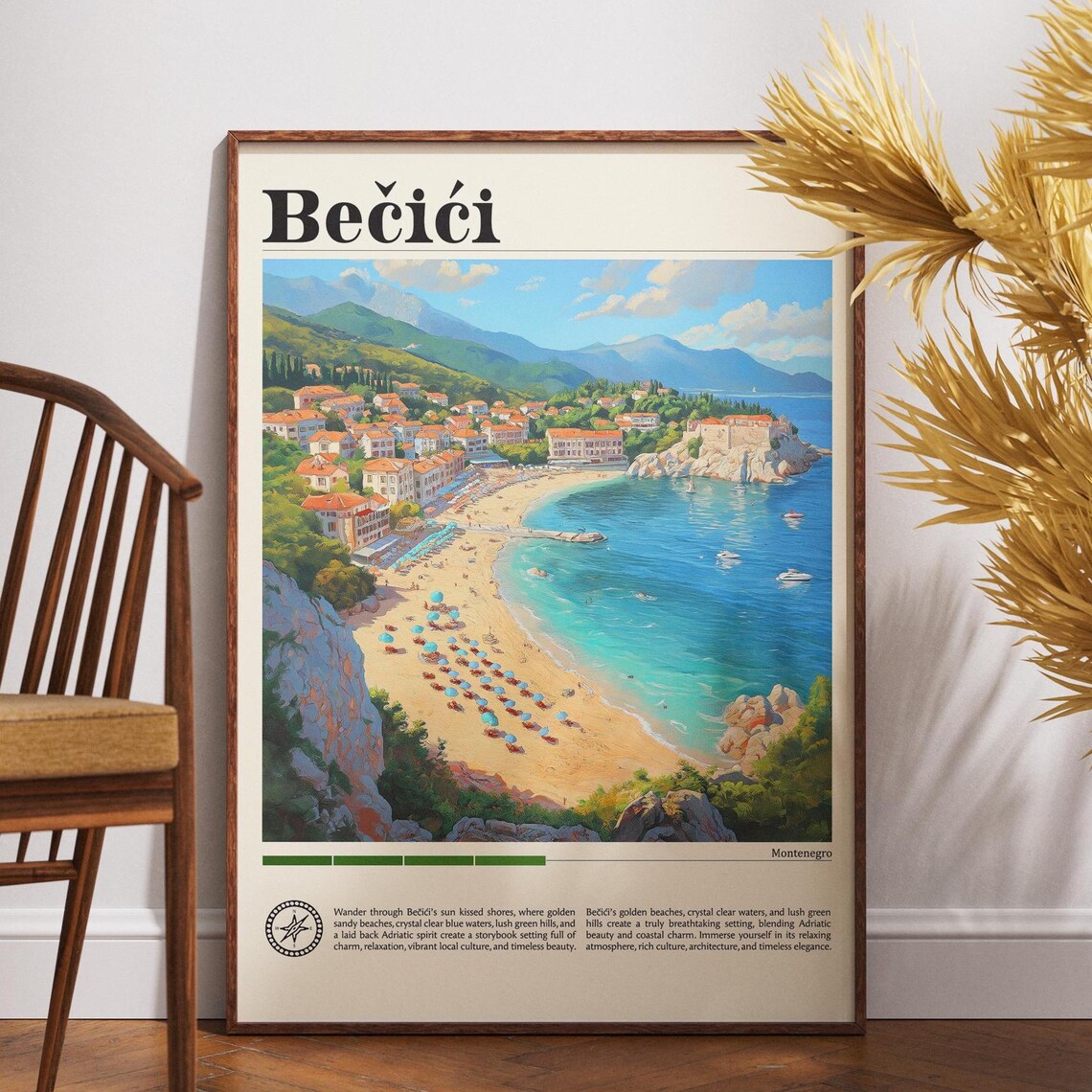 Golden Becici Montenegro Beach Bay Adriatic Coast Travel Poster