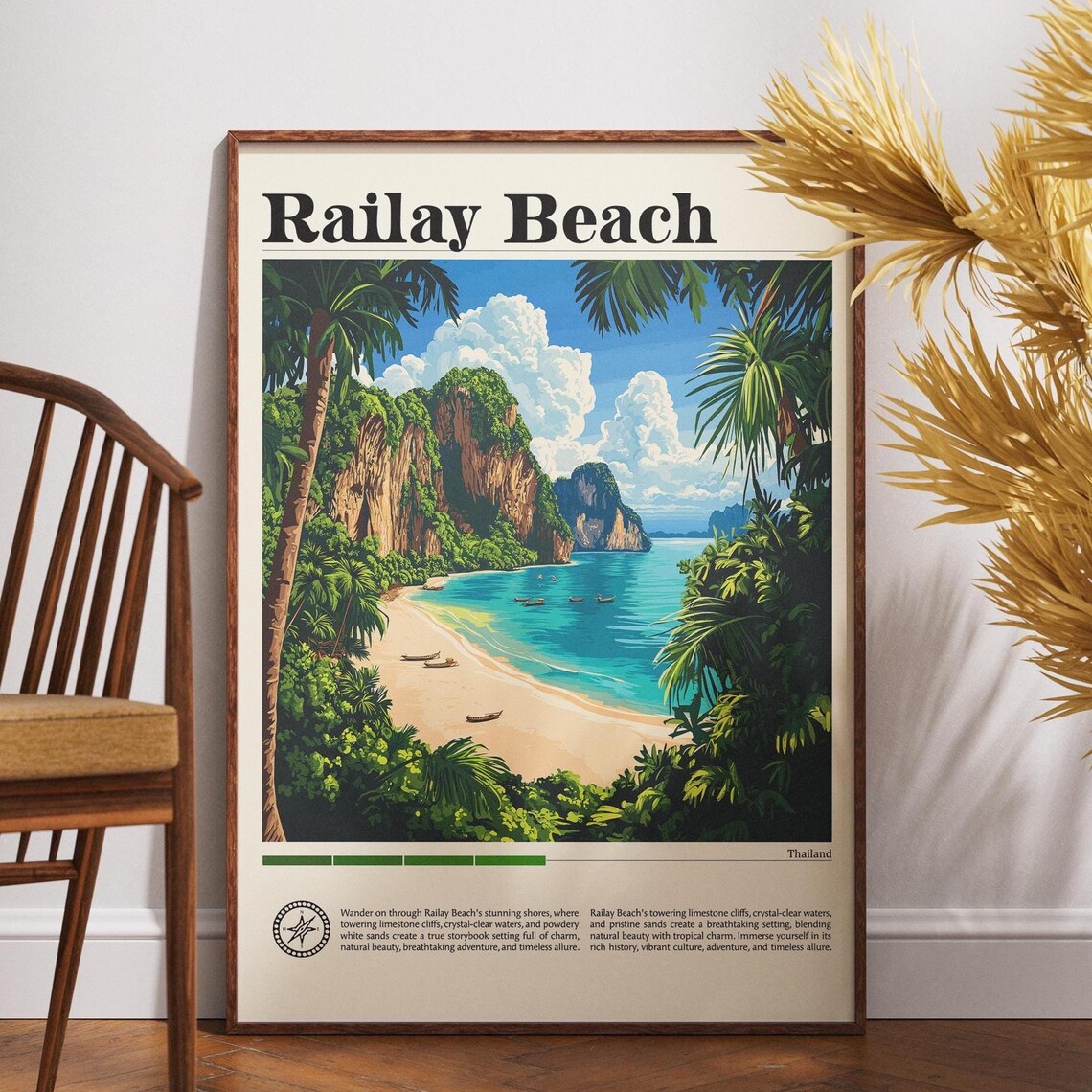Railay Beach Thailand Tropical Cove Palm Fringed Bay Retro Travel Poster