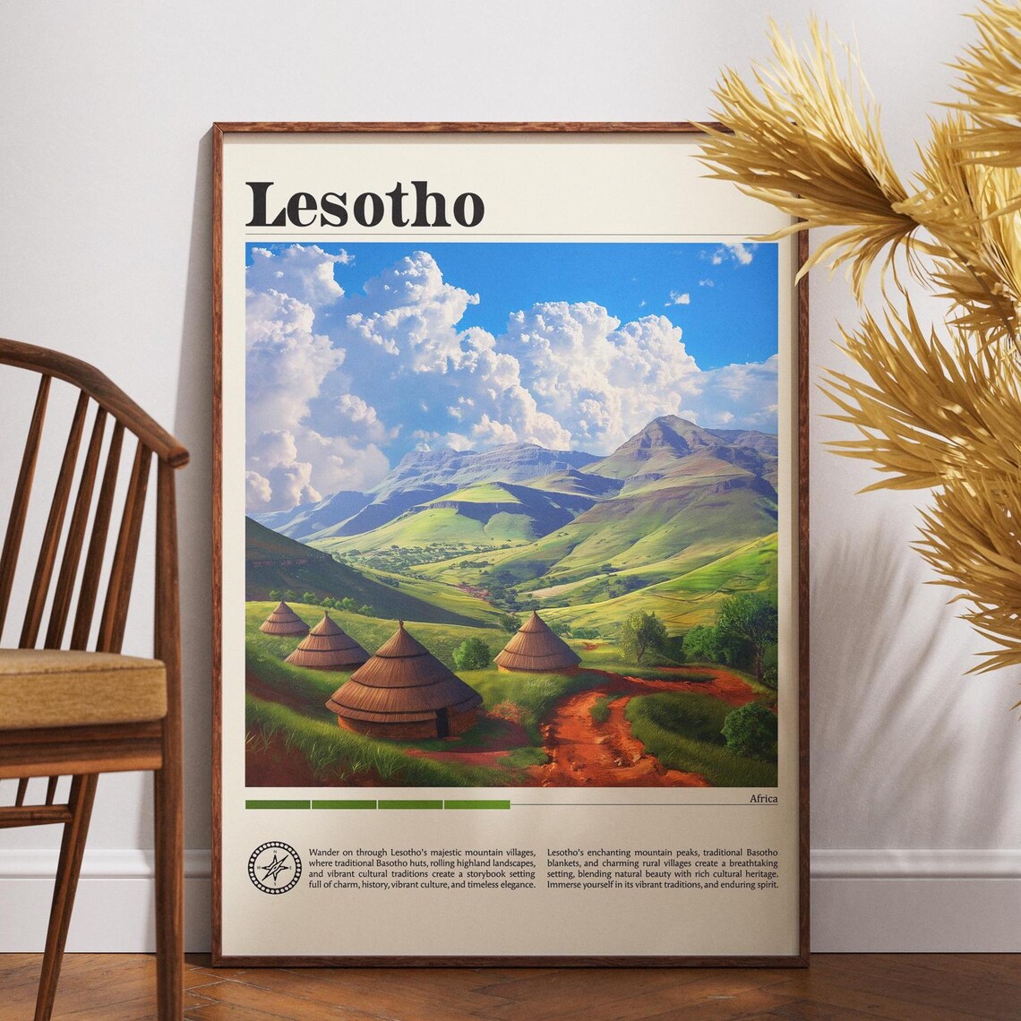 Lesotho Basotho Hut Mountain Village Africa Travel Poster Scenic Art
