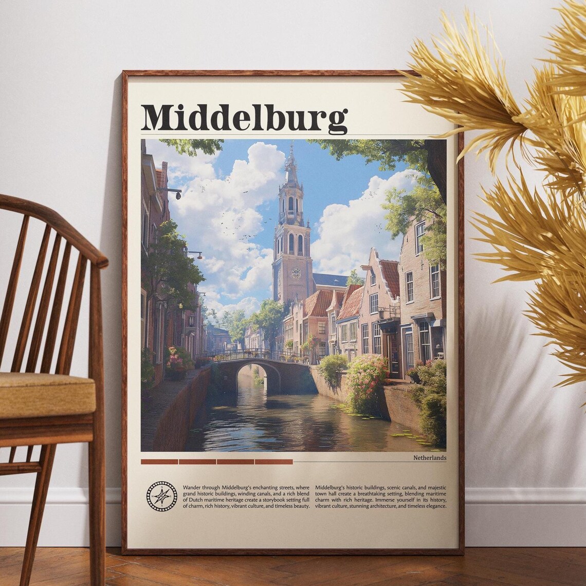 Middelburg Netherlands Historic Canal Town Hall Tower Travel Poster