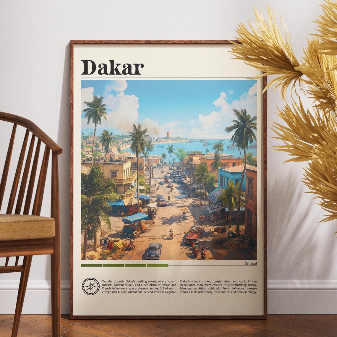 Dakar Senegal Bustling Market Street Palm Trees City Travel Poster