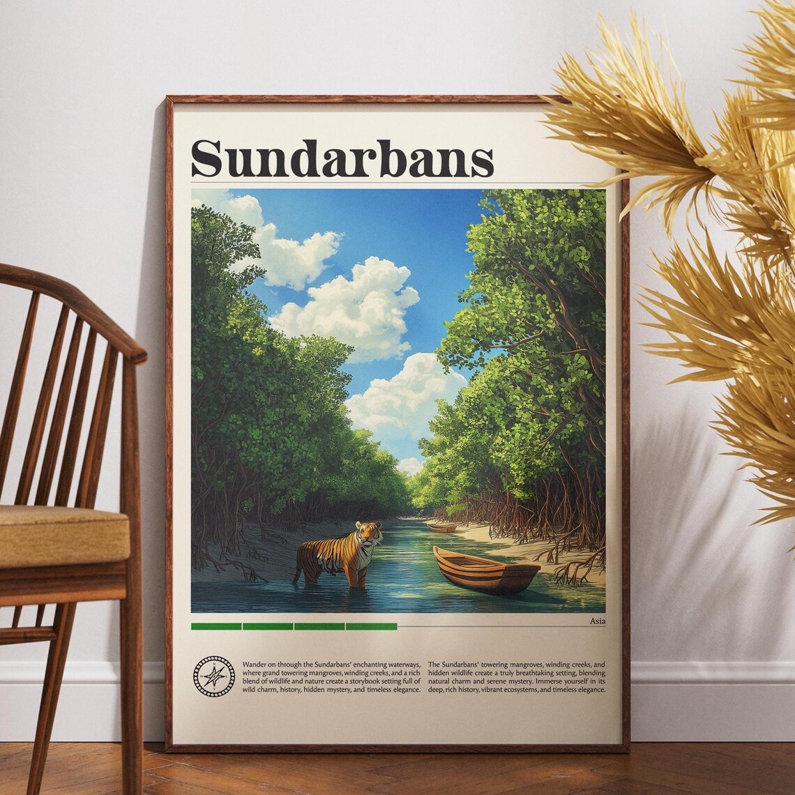 Sundarbans Tiger Mangrove River Wildlife Nature Asia Travel Poster