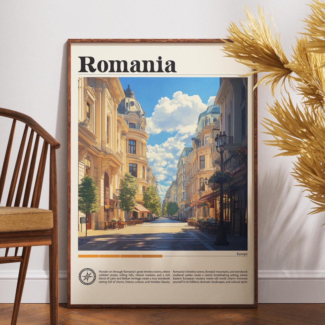 Romania Bucharest Old Town Street Cafe Vintage European Travel Poster