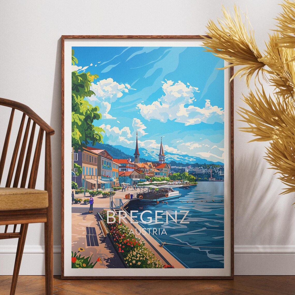 Bregenz Austria Lake Waterfront Boats Harbor Vintage Travel Poster