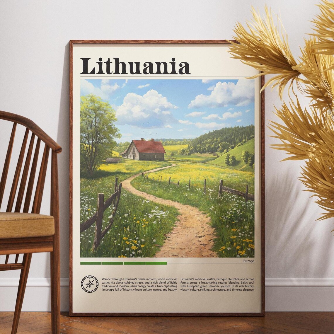Lithuania Europe Countryside Cottage Wildflower Meadow Travel Poster