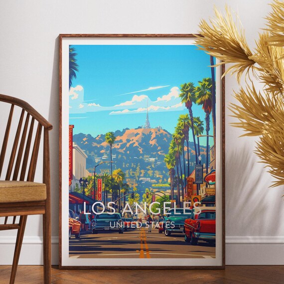 Los Angeles California Palm Boulevard Classic Car Street Poster