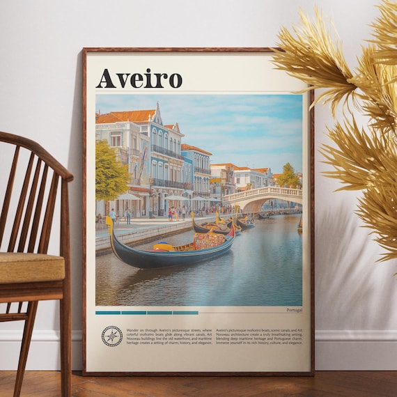 Aveiro Portugal Colorful Canal Moliceiro Boats Vintage Travel Poster