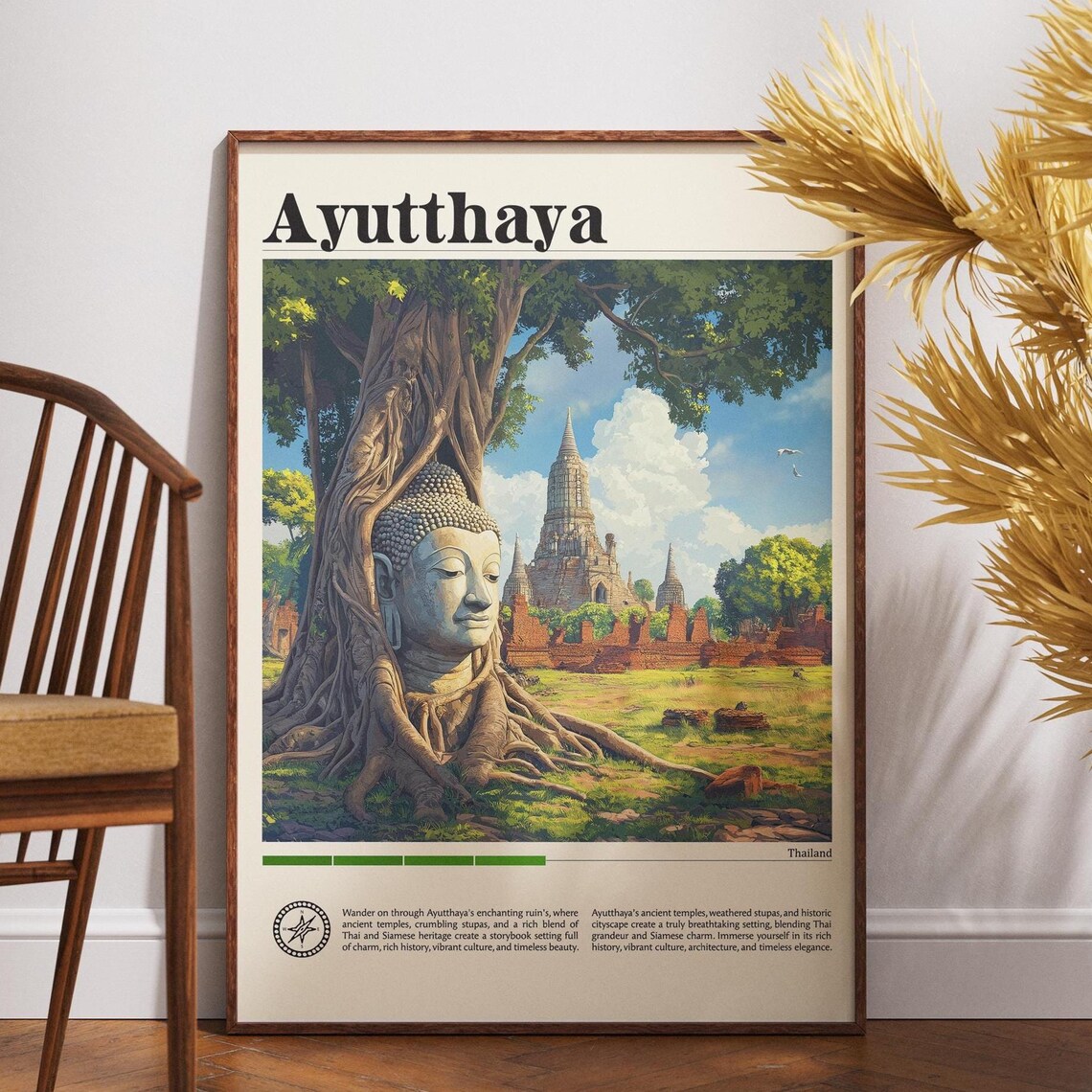 Ayutthaya Thailand Ancient Ruins Buddha Tree Roots Travel Poster