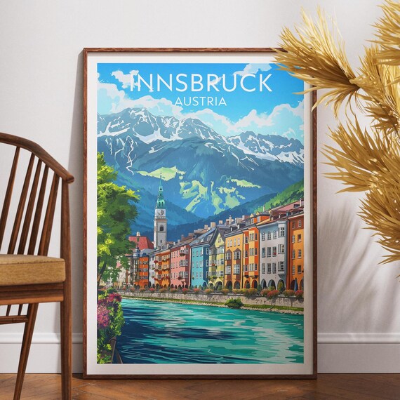 Innsbruck Austria Colorful Riverside Old Town Scenic Travel Poster