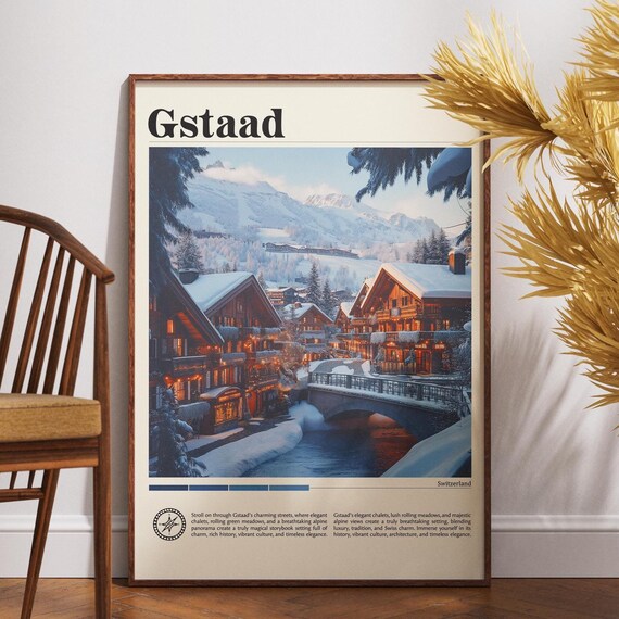 Gstaad Switzerland Snowy Alpine Village Winter Travel Poster