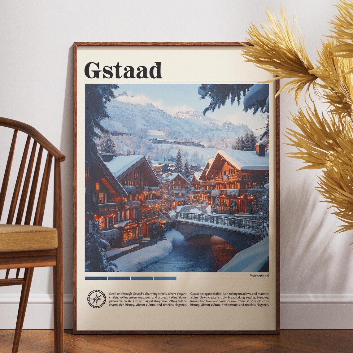 Gstaad Switzerland Snowy Alpine Village Winter Travel Poster