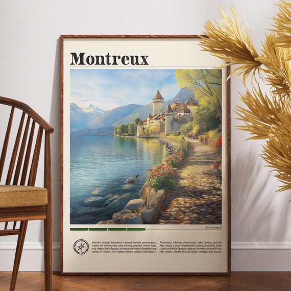 Montreux Switzerland Lake Geneva Alps Lakeside Travel Poster
