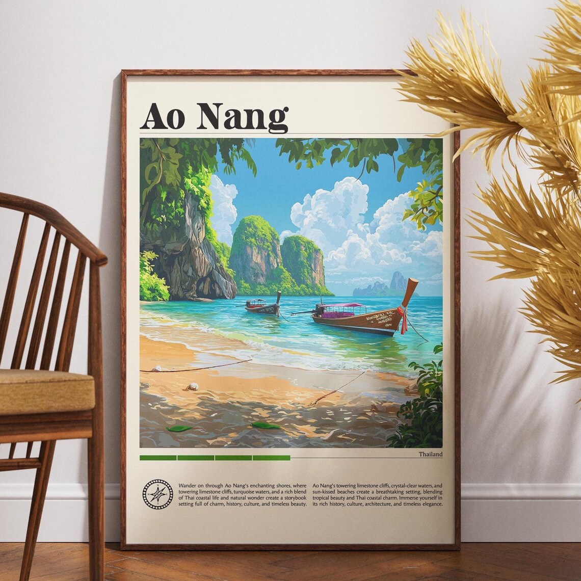 Ao Nang Thailand Beach Longtail Boats Limestone Cliffs Travel Poster