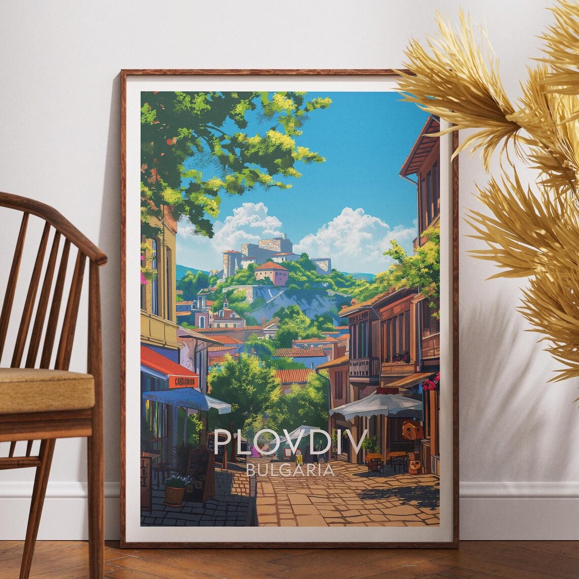 Plovdiv Bulgaria Old Town Citadel Street Vintage Travel Poster