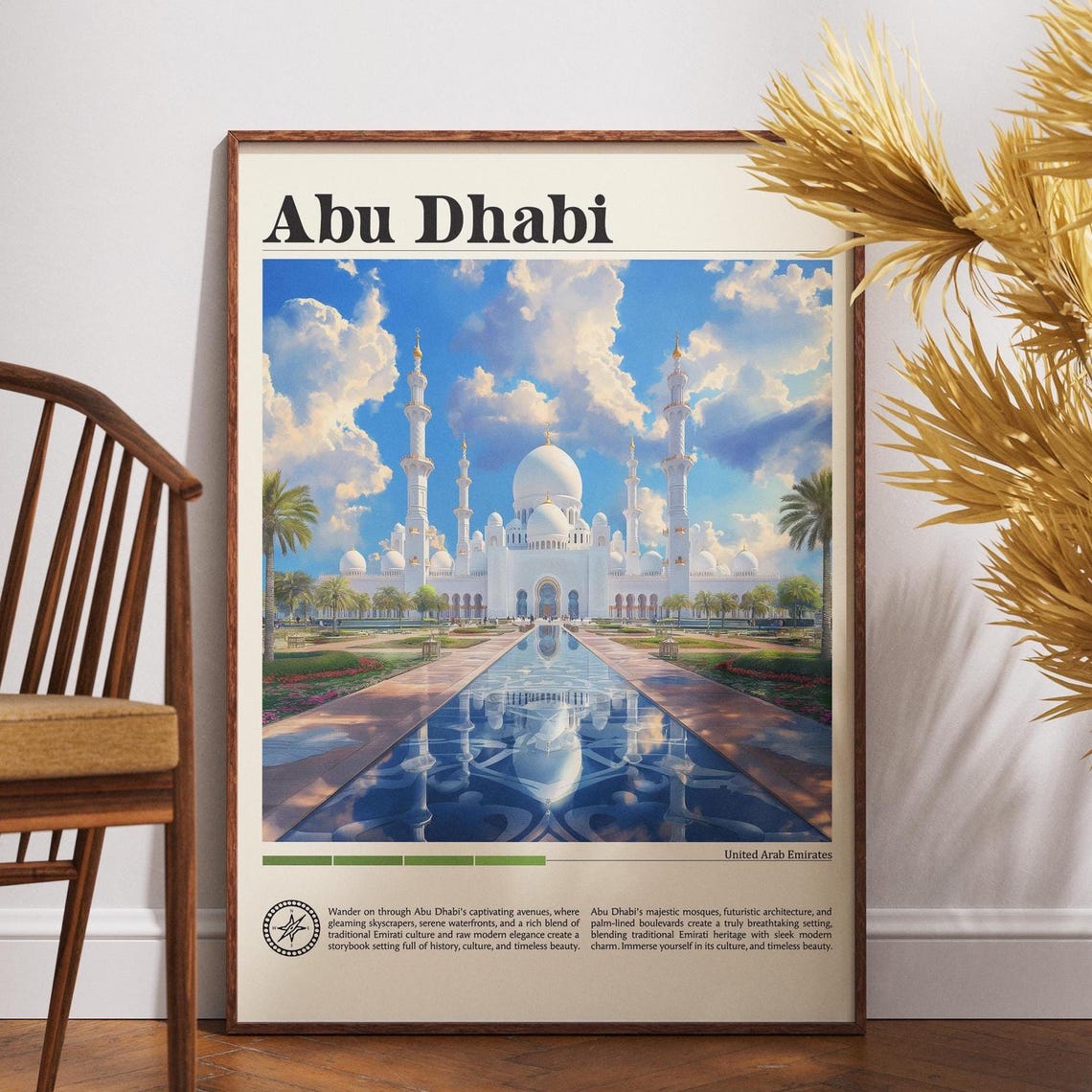 Abu Dhabi Sheikh Zayed Grand Mosque Reflection Pool Travel Poster
