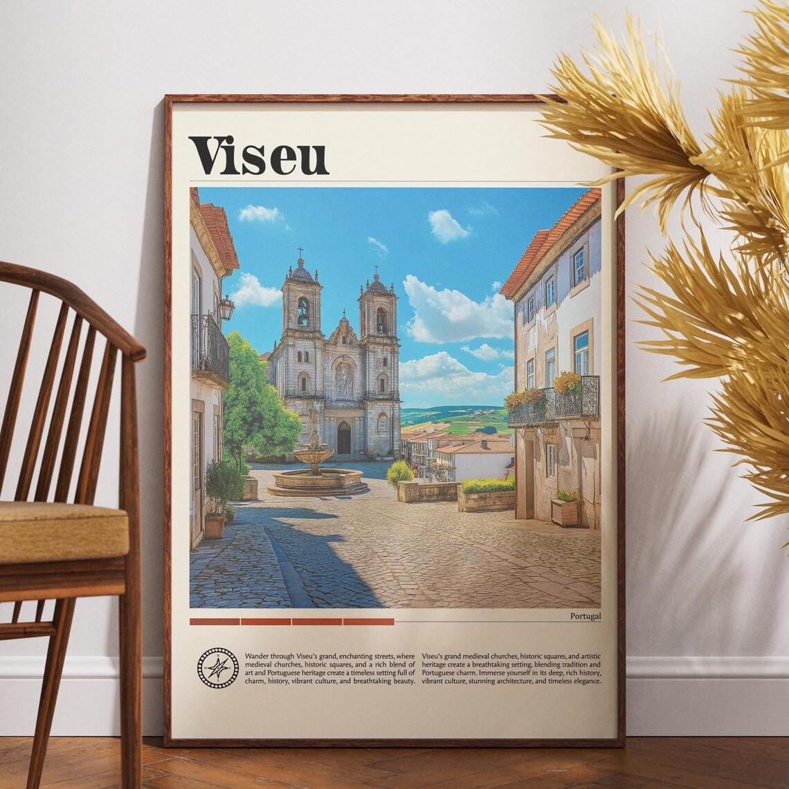 Viseu Portugal Cathedral Square Travel Poster Historic Church