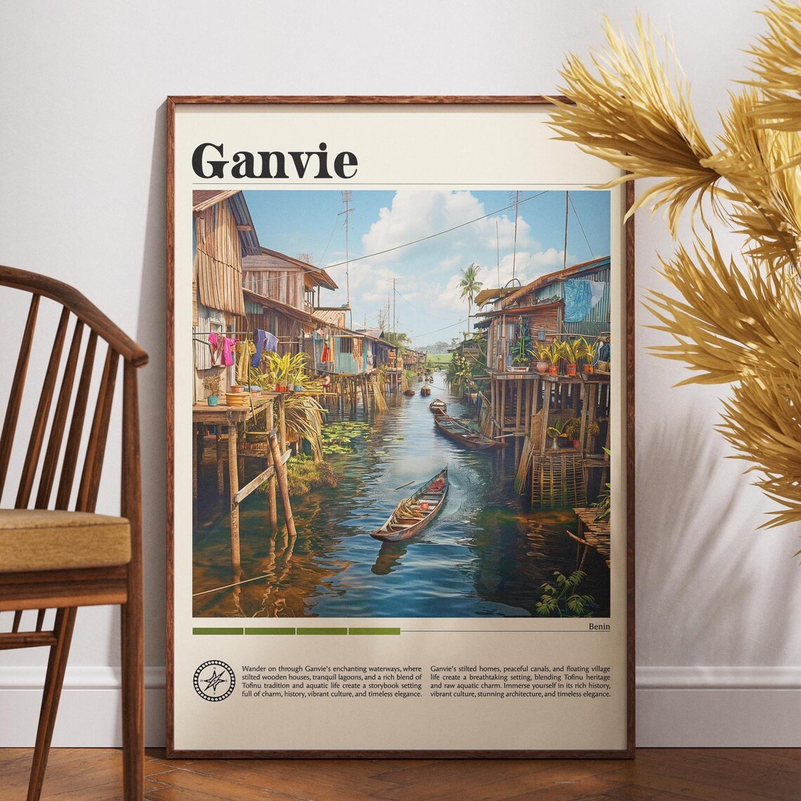 Ganvie Benin Stilt Village Lagoon Boats Vintage Travel Poster