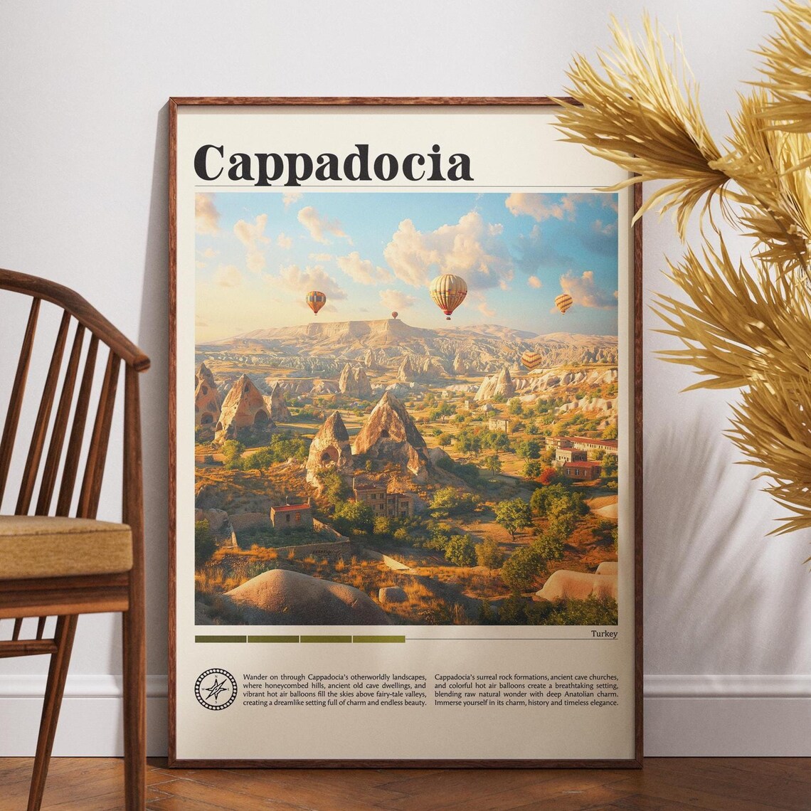 Cappadocia Travel Poster Golden Valley Sunset Hot Air Balloons Turkey
