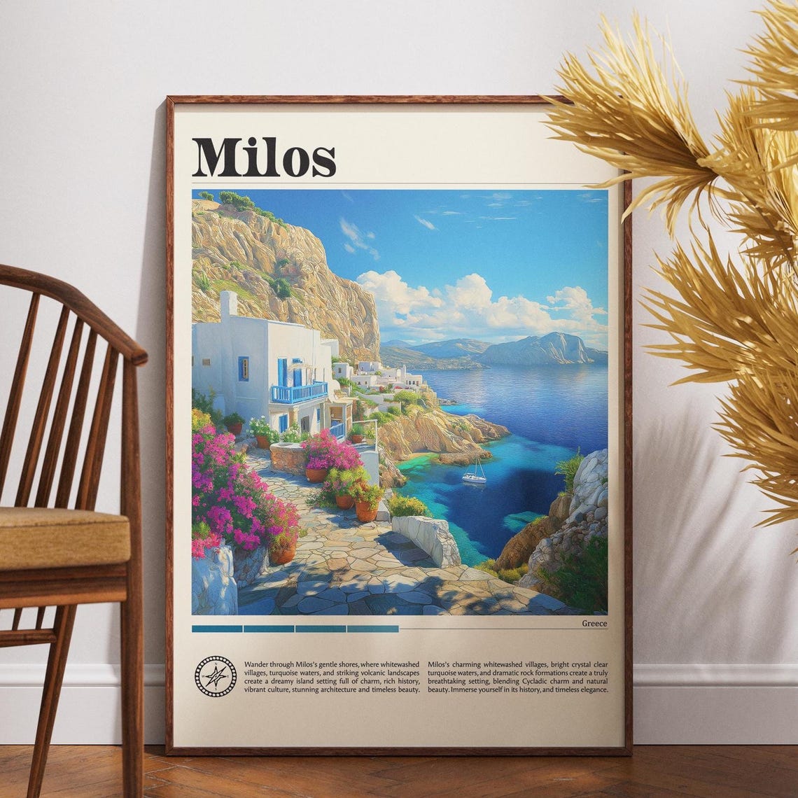 Milos Greece Whitewashed Village Turquoise Coast Classic Travel Poster