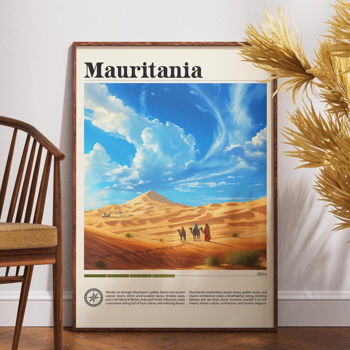Mauritania Camel Caravan Golden Dunes Africa Vintage Travel Poster