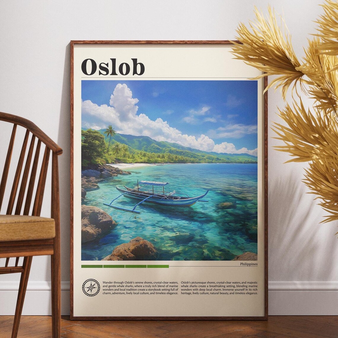Oslob Philippines Crystal Water Outrigger Boat Tropical Poster Art