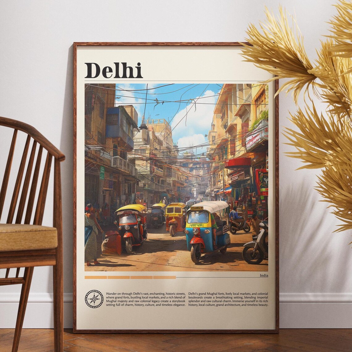Delhi India Old City Street Tuk Tuk Bazaar Vintage Travel Poster