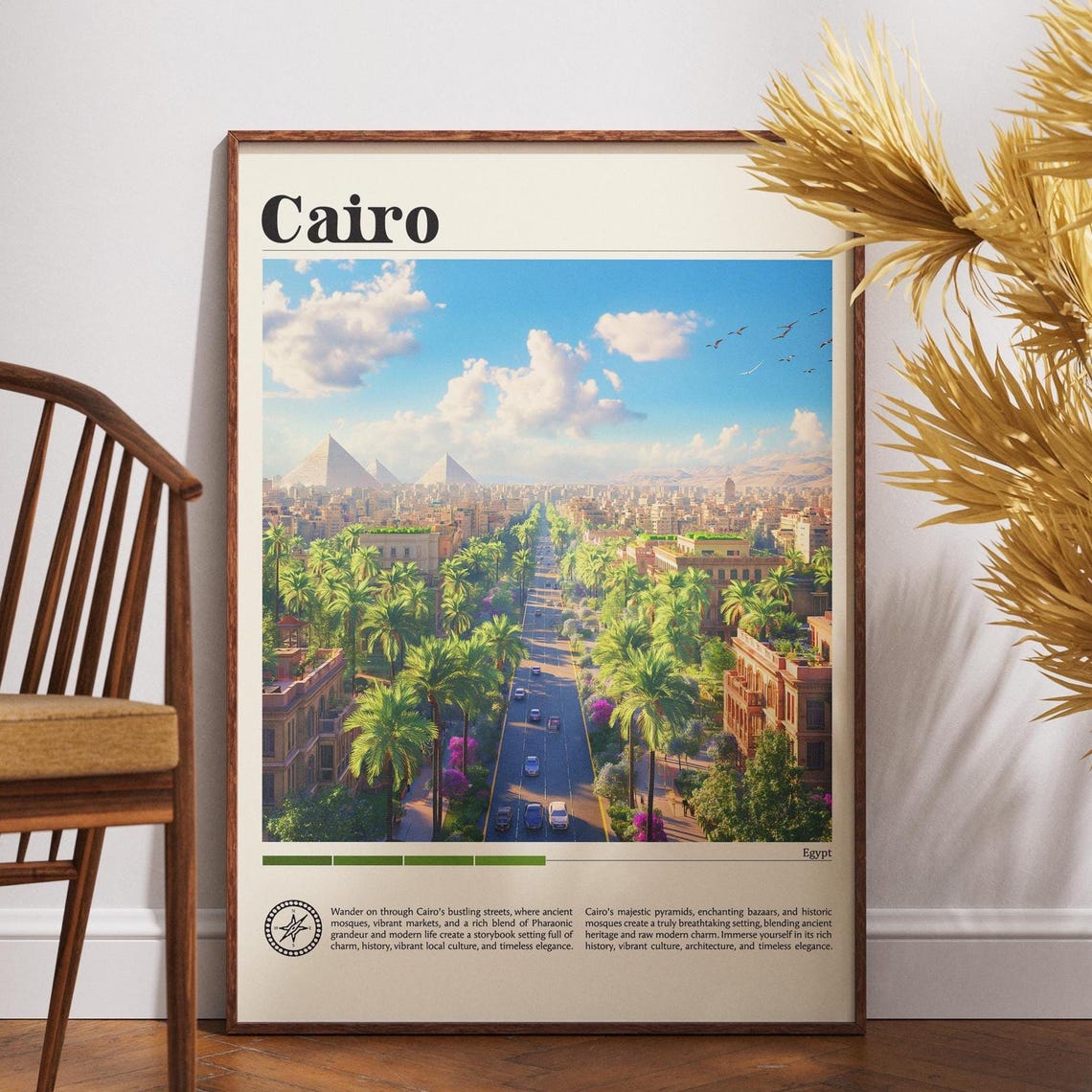 Cairo Egypt Palm Boulevard Pyramids Distant View Travel Poster