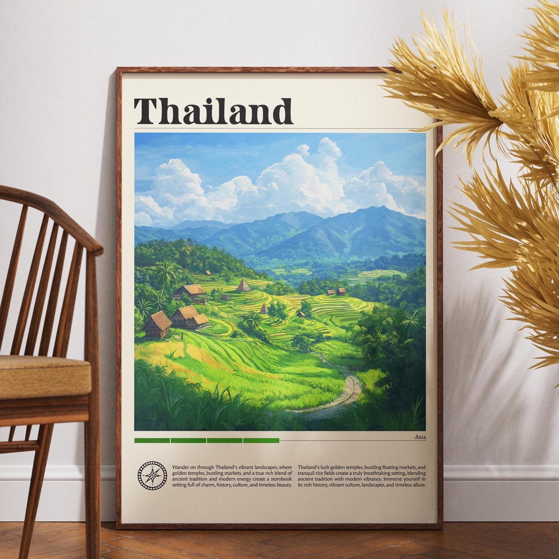 Thailand Terraced Rice Fields Village Mountains Travel Poster