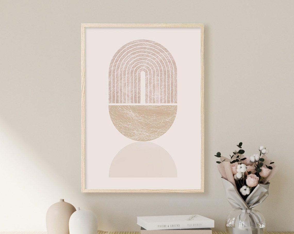 Beige Geometric Rainbow Arch Abstract Minimalist Neutral Wall Art - Image 3