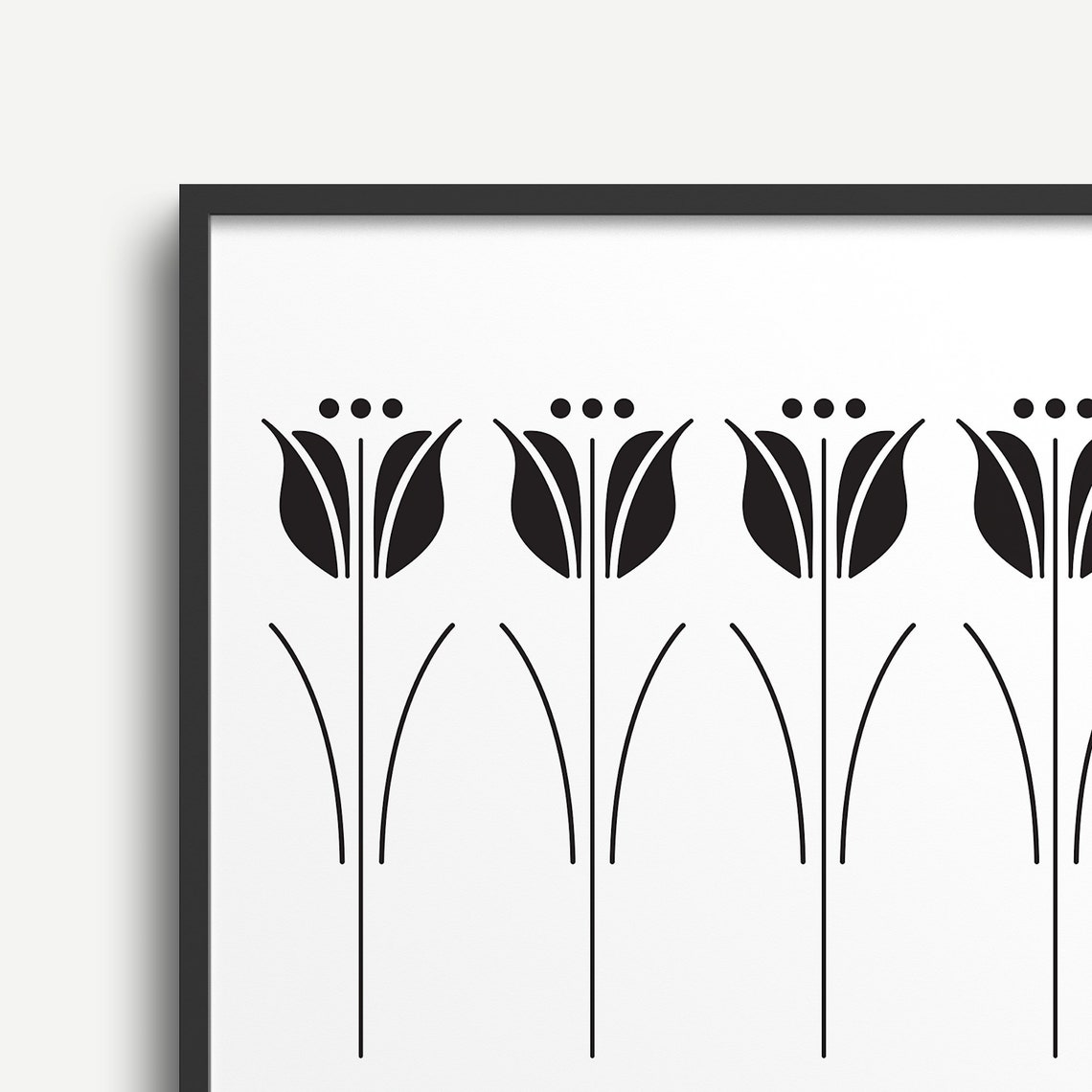 Black Tulip Silhouette Row Poster Minimalist Horizontal Floral - Image 3