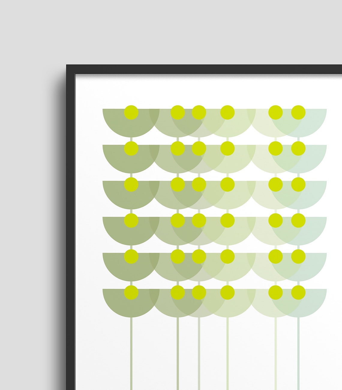 Green Geometric Scallop Flower Poster Retro Botanical Pattern - Image 3