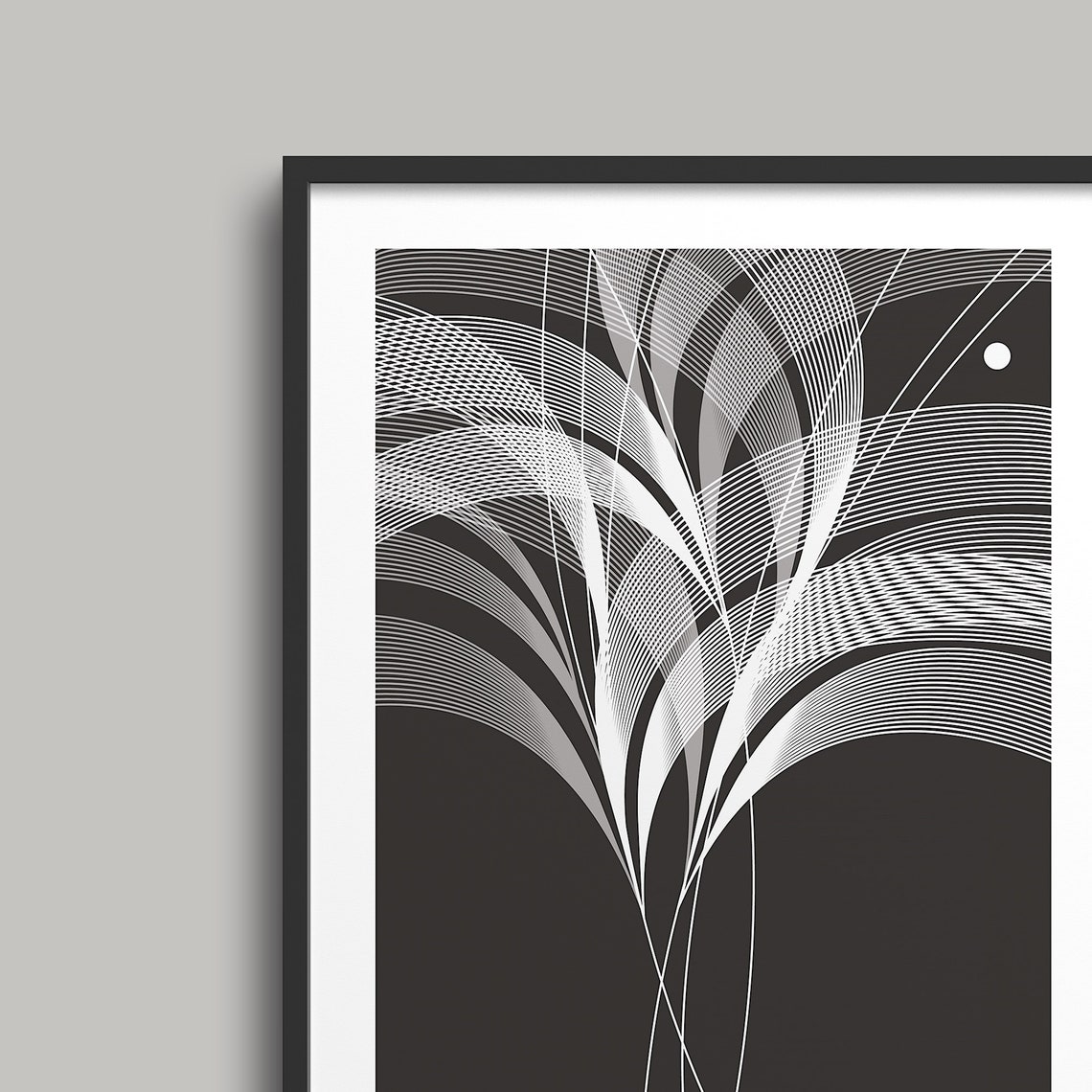 White Palm Frond Line Art on Charcoal Modern Botanical Poster - Image 5