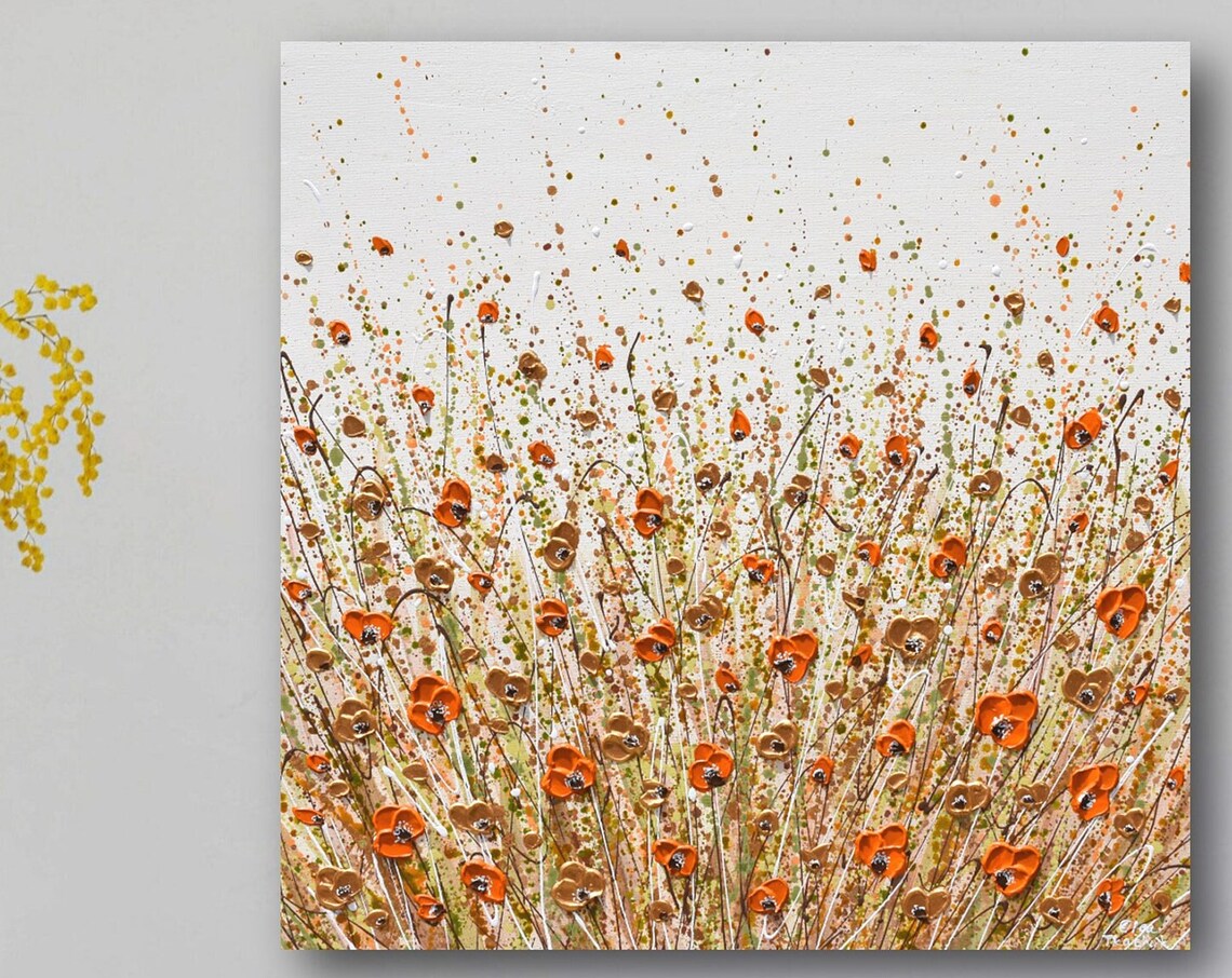 Orange Gold Poppy Flowers Earthy Copper Boho Abstract Art Poster