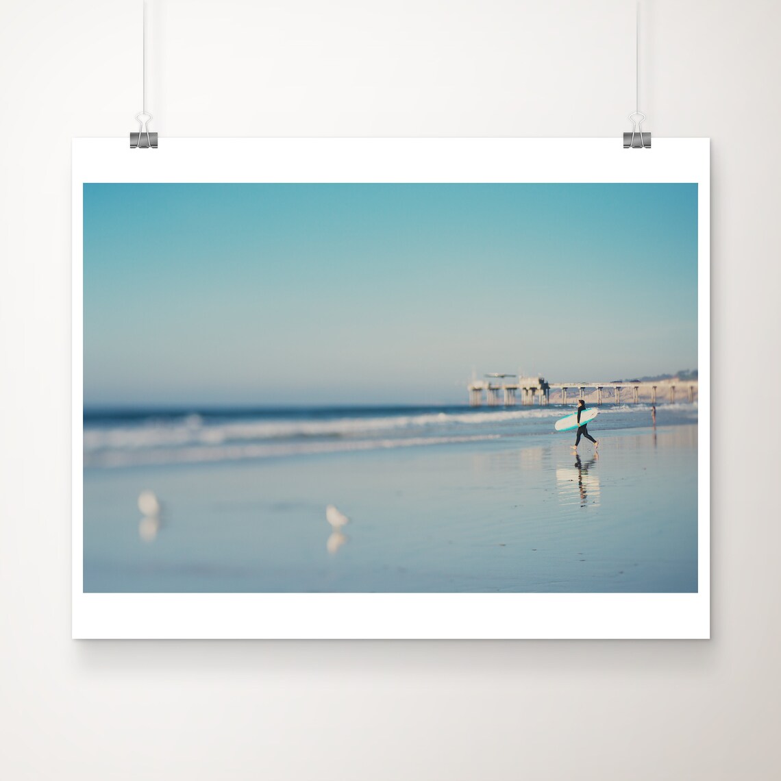 San Diego Surfer Beach Pier Pacific Ocean Surf Photography Poster
