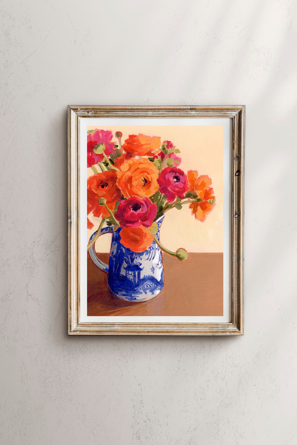 Ranunculus in Vase, Botanical Flower Art Print