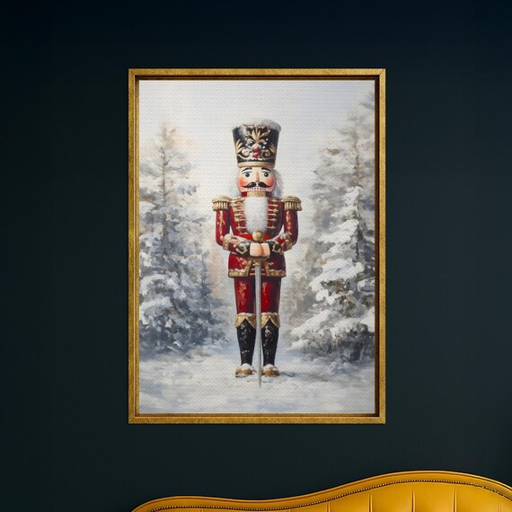 Classic Red Nutcracker Soldier Snowy Pine Forest Holiday Poster