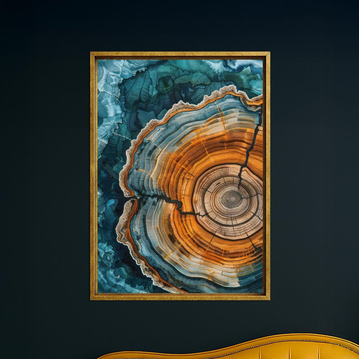 Teal Amber Tree Ring Cross Section Modern Nature Farmhouse Poster