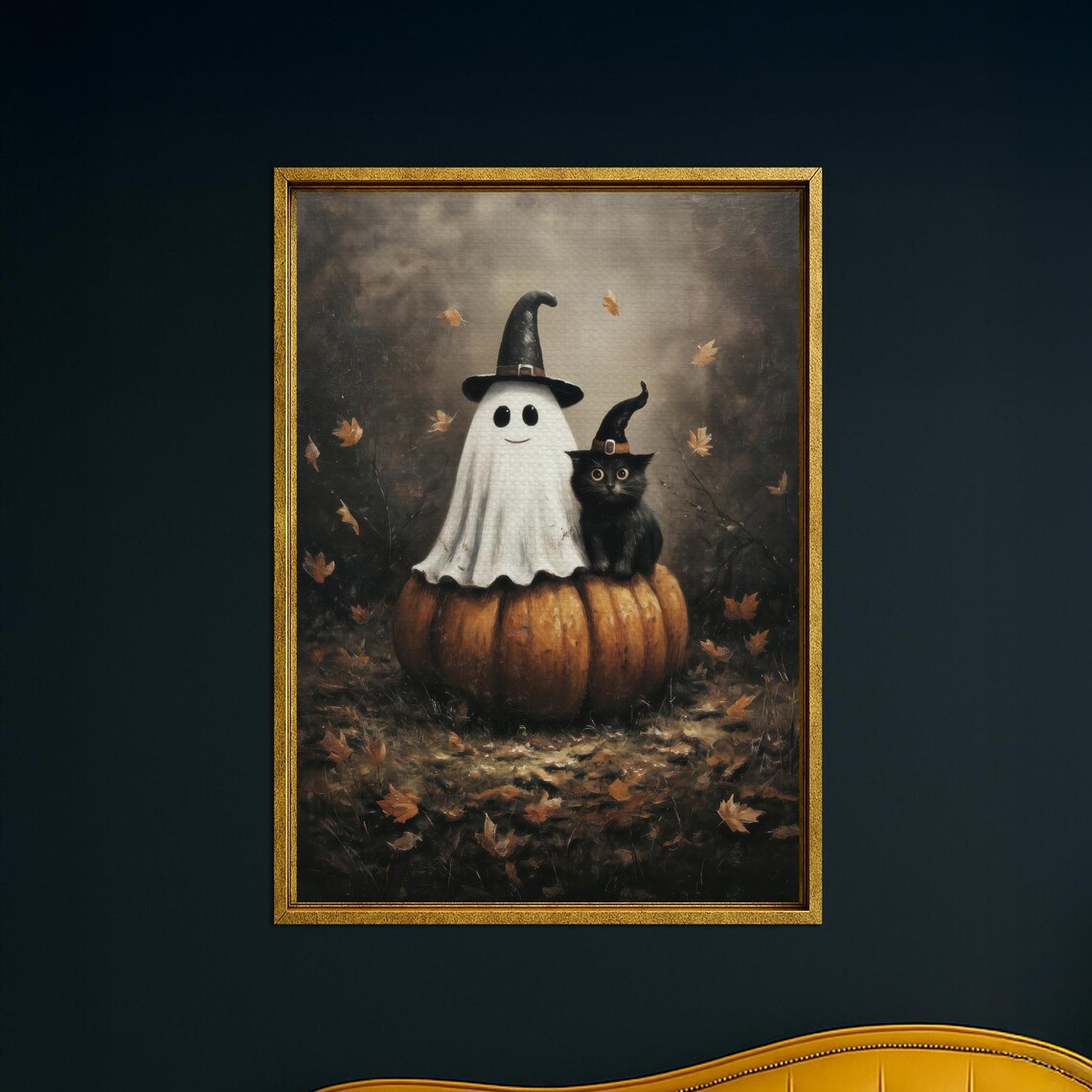 Halloween Canvas Wall Art Black Cat Pumpkin Decor