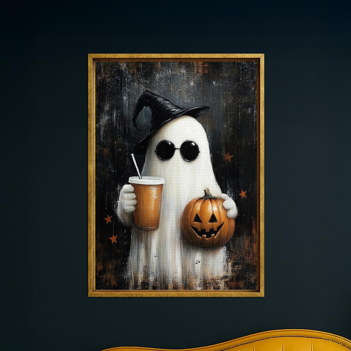 Funny With Coffee Halloween Print Vintage Bathroom Wall Art