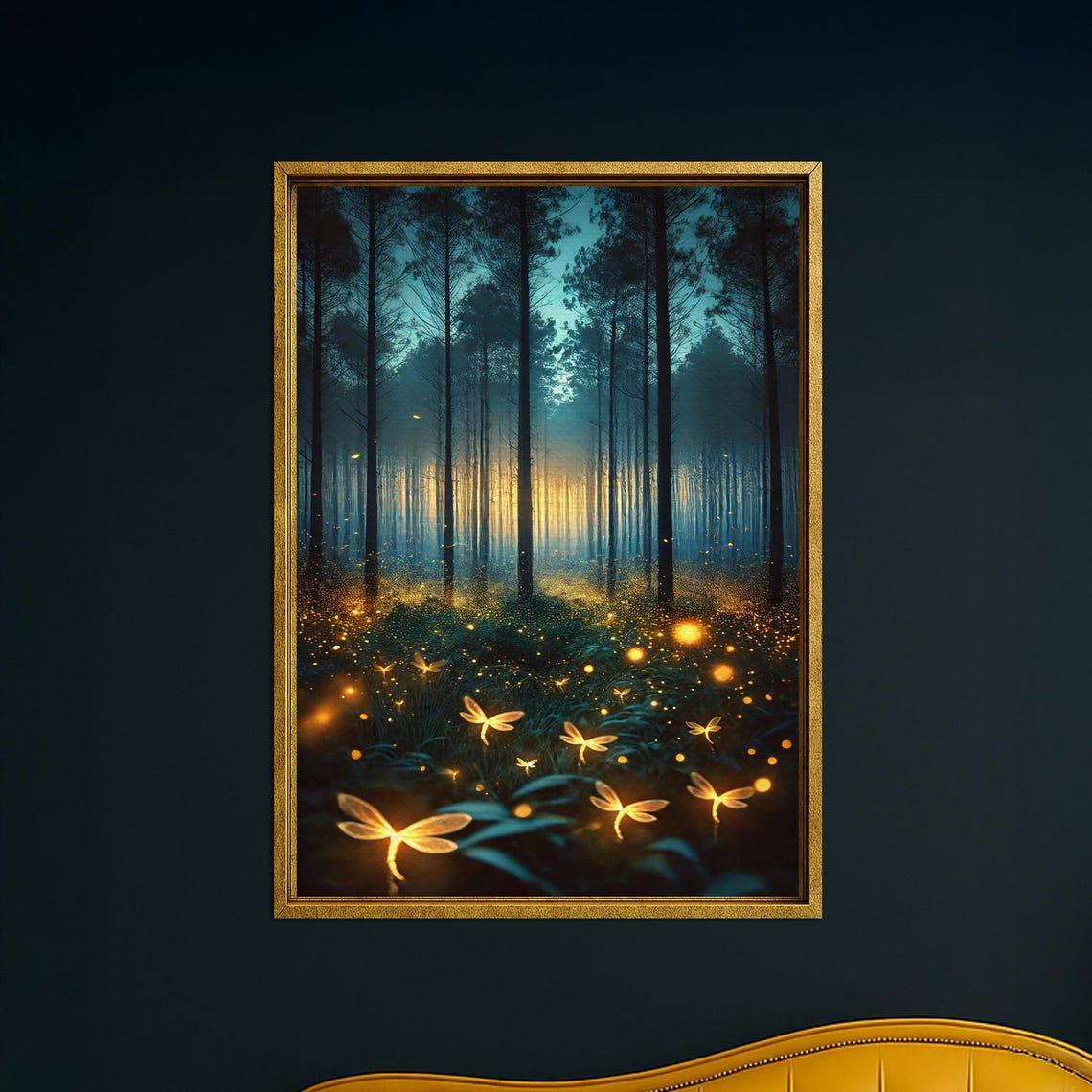 Glowing Fireflies Twilight Pine Forest Magical Night Meadow Poster