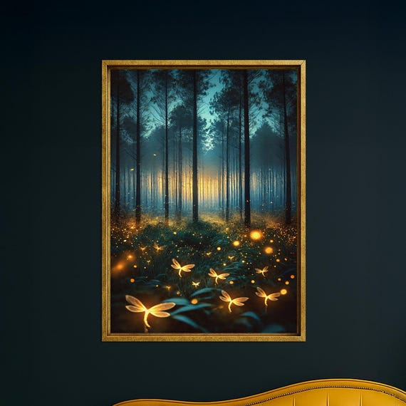 Firefly Forest Canvas Art Glowing Twilight Woods Print